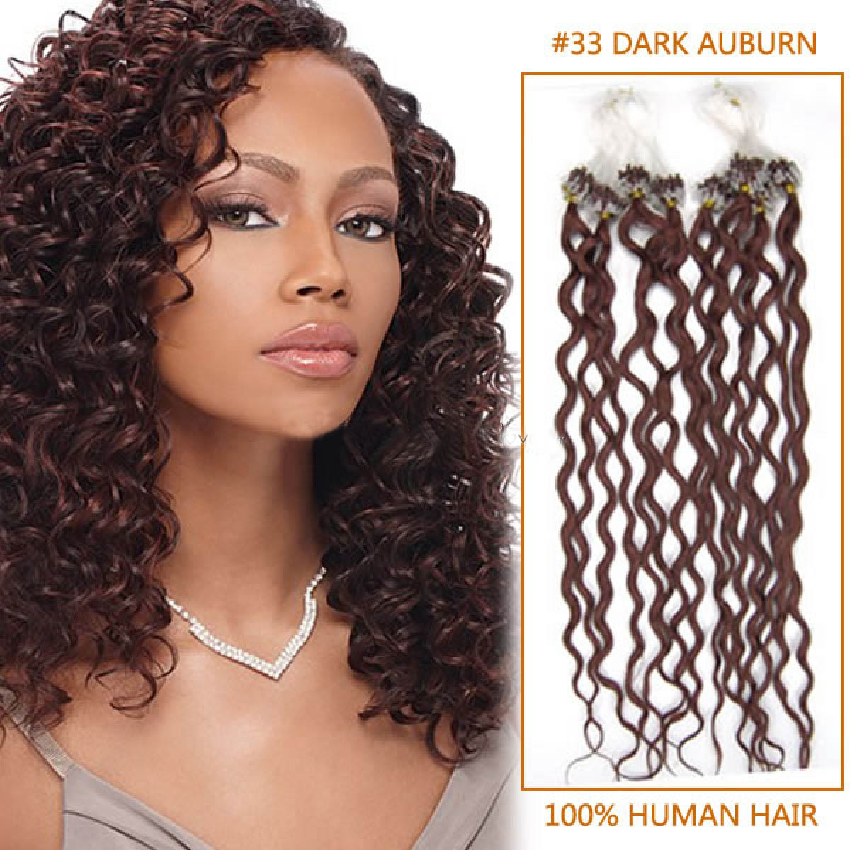 20 Inch #33 Rich Copper Red Hot Curly Micro Loop <b>Hair Extensions</b> 100 Strands - 20-inch--33-rich-copper-red-hot-curly-micro-loop-hair-extensions-100-strands-21689-tv