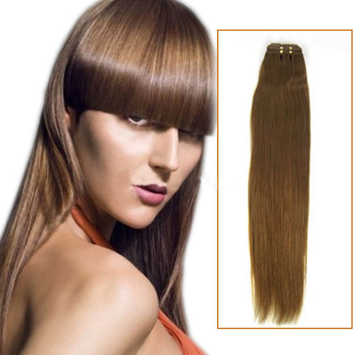 14 Inch #12 Golden Brown Straight Brazilian Virgin Hair Wefts