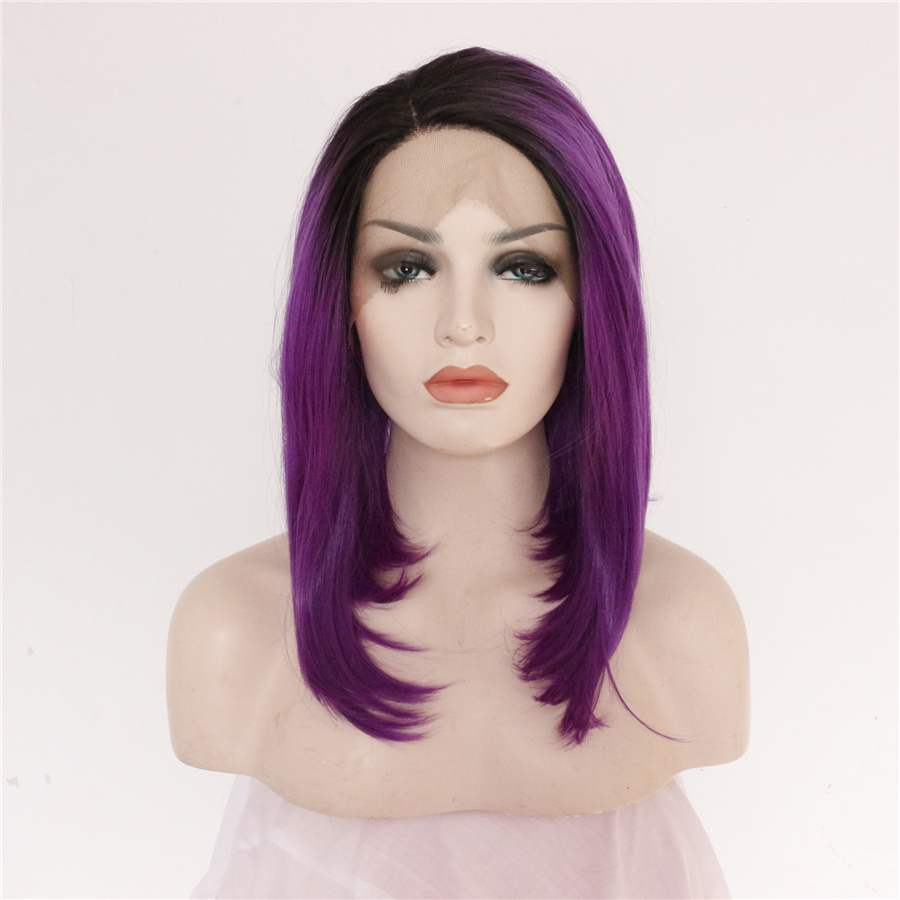 14 Inch Elegant Purple Lace Front Wig With Bob Hairstyle 1944