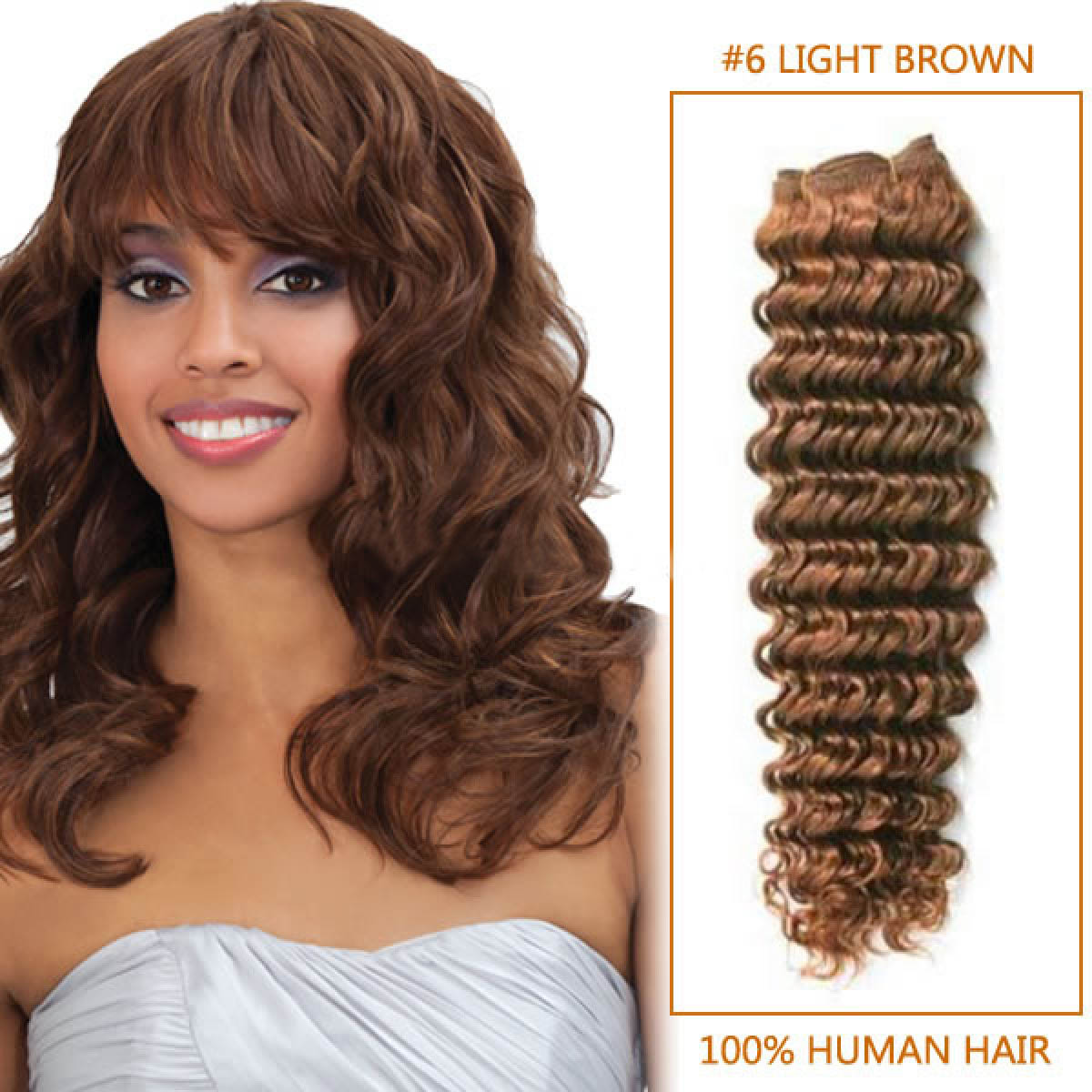 18 Inch 6 Light Brown Deep Wave Indian Remy Hair Wefts 