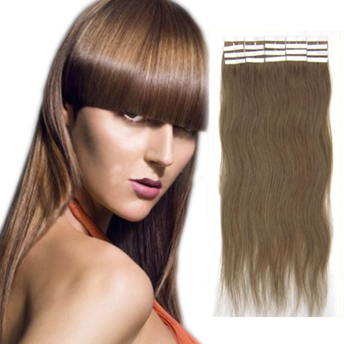 18 Inch 12 Golden Brown Tape In Human Hair Extensions 20pcs 