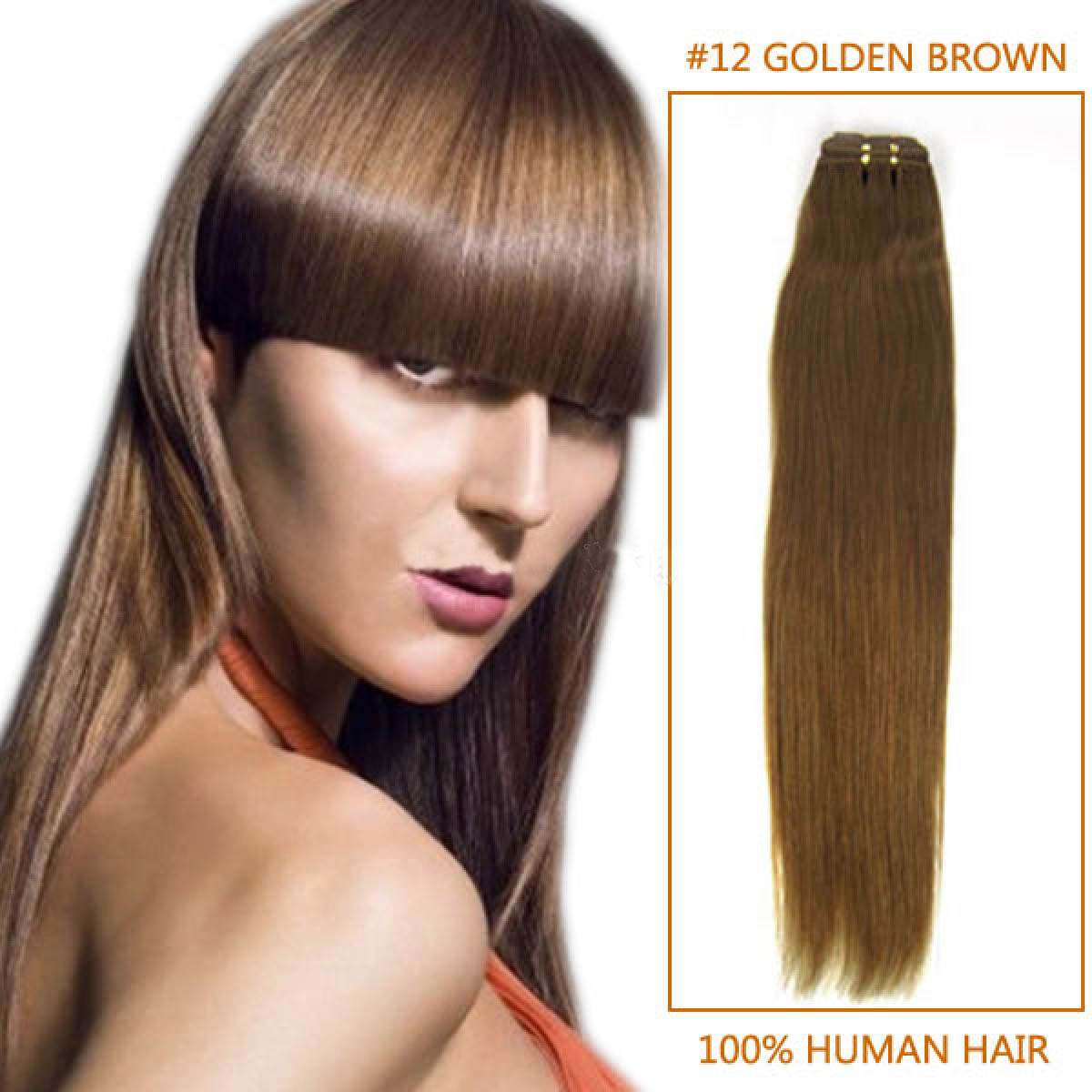 20 Inch 12 Golden Brown Straight Brazilian Virgin Hair Wefts 