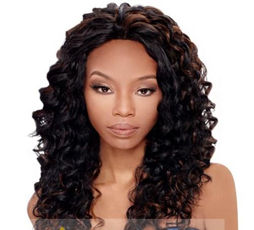 20 Inch Inexpensive Long Curly Sepia No Bang African American Lace Wigs ...