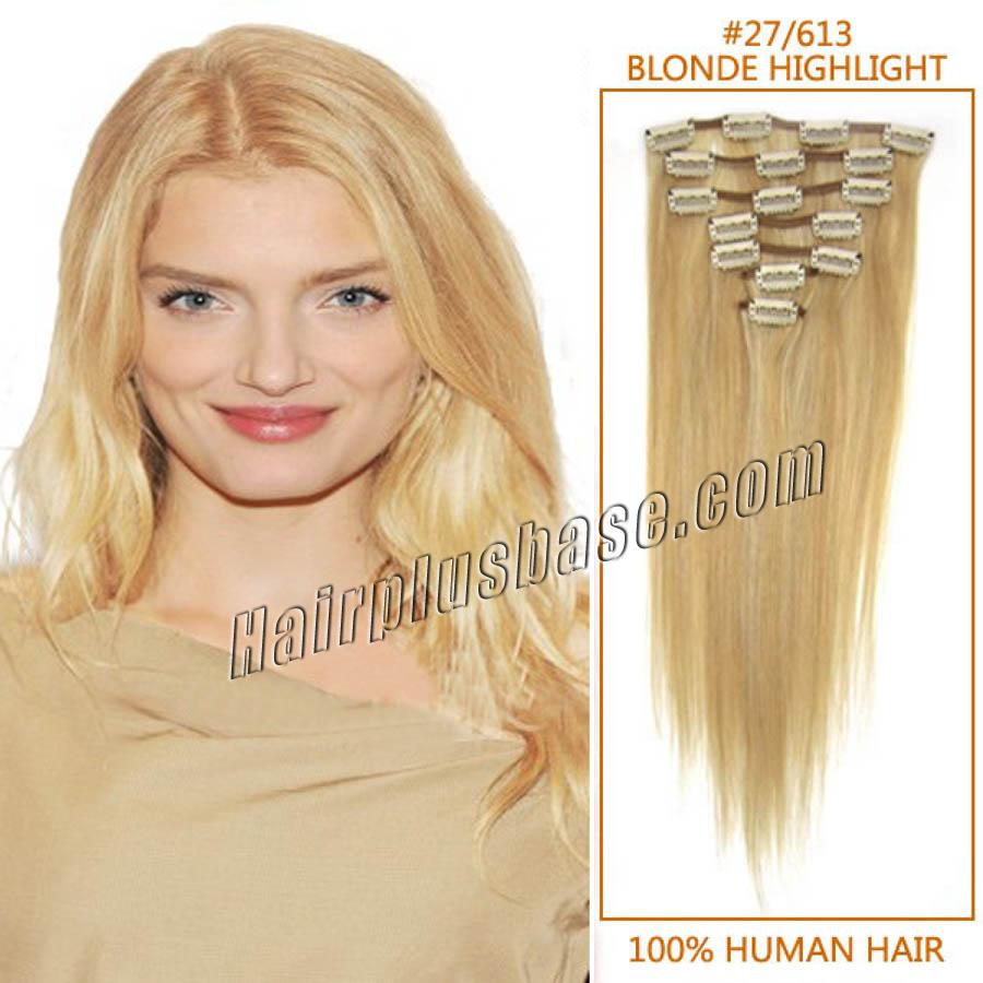 22 Inch #27/613 Blonde Highlight Clip In Remy Human Hair ...