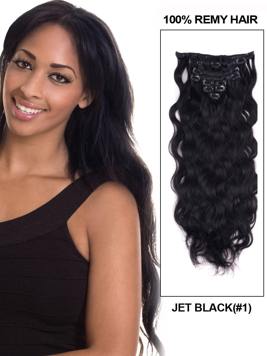 24 Inch #1 Jet Black Clip In Indian Remy Hair Extensions ...