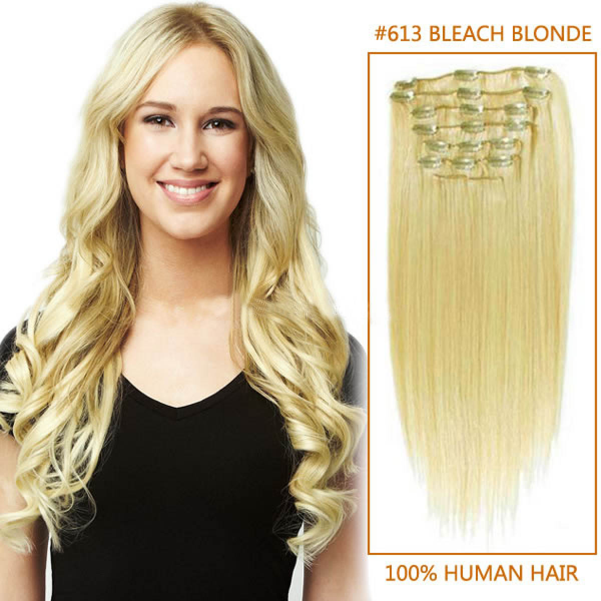 24 Inch #613 Bleach Blonde Clip In Remy Human Hair ...