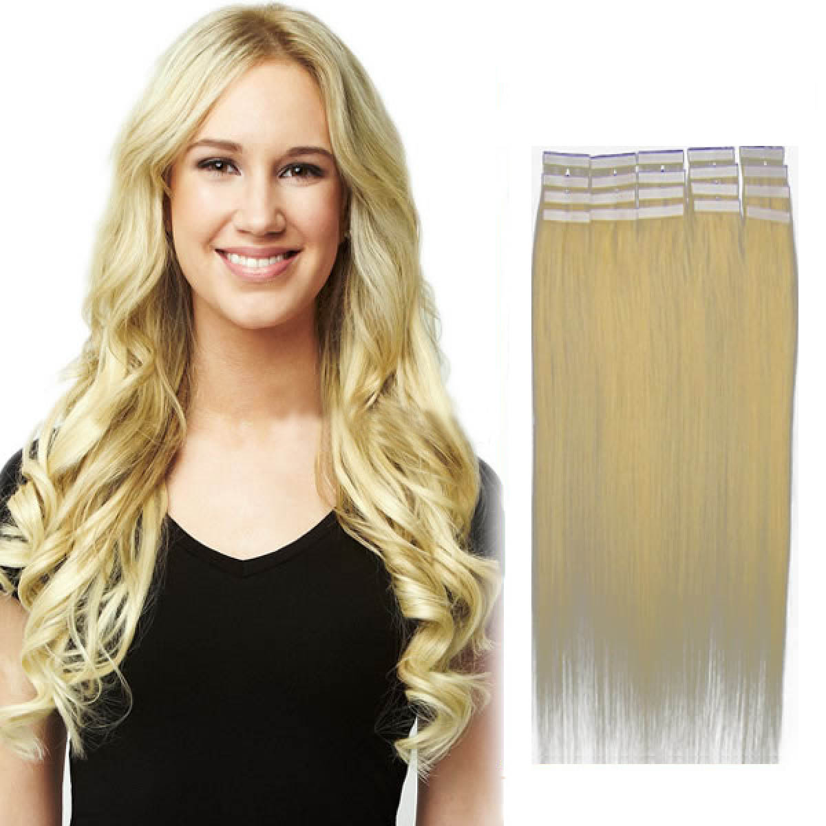 24 Inch #613 Bleach Blonde Tape In Human Hair Extensions 20pcs