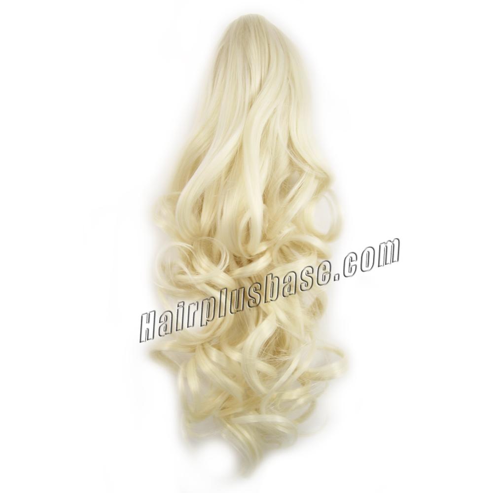 24 Inch Claw Clip Human Hair Ponytail Curly Pure 60 White 