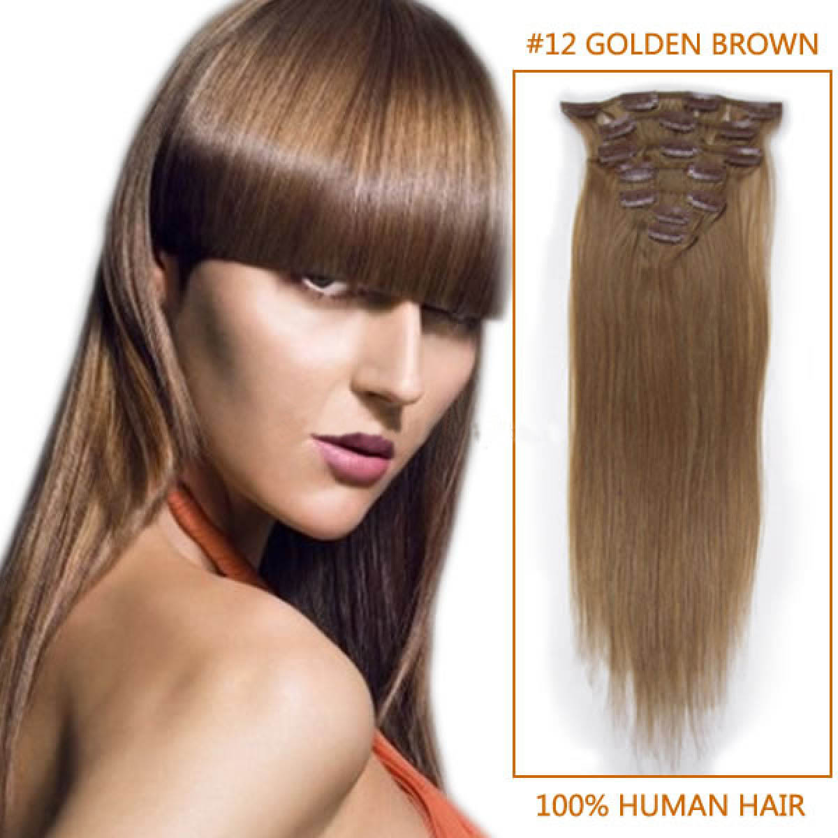 Inch 12 Golden Brown Clip In Remy Human Hair Extensions 9pcs