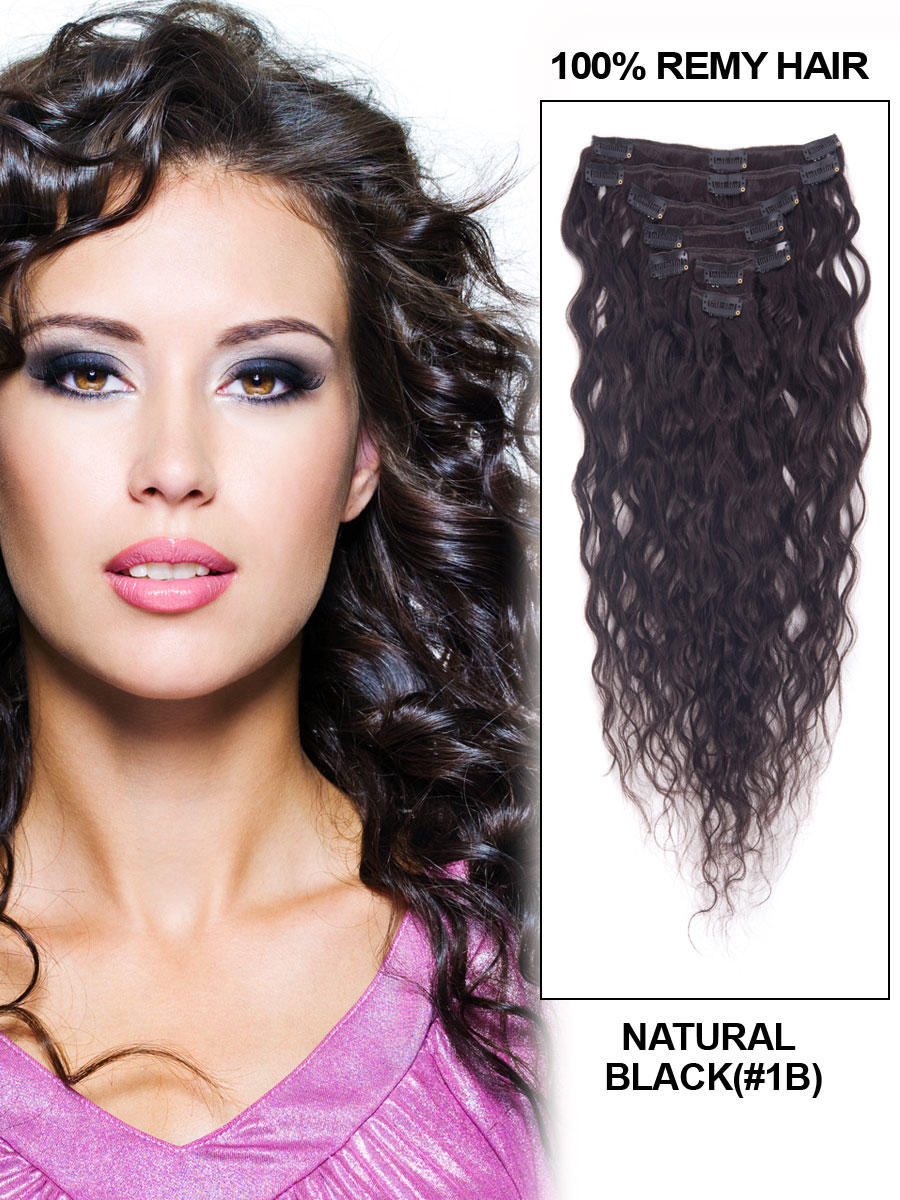 26 Inch 1B Natural Black Full Head Clip In Remy  Hair  