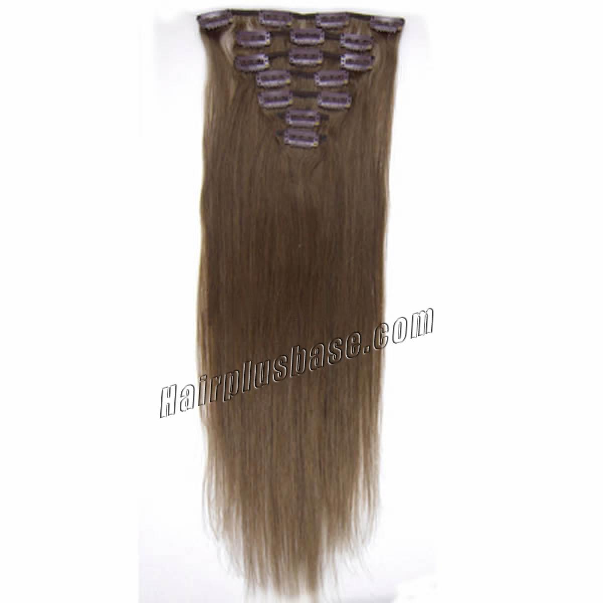 34 Inch #8 Ash Brown Clip In Remy Human Hair Extensions 7pcs