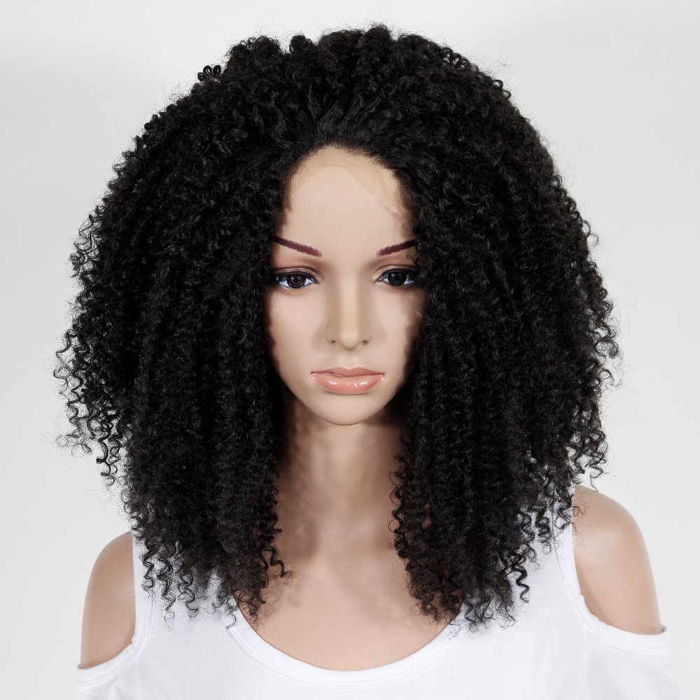 Black Afro Kinky Curly Synthetic Lace Front Wig 