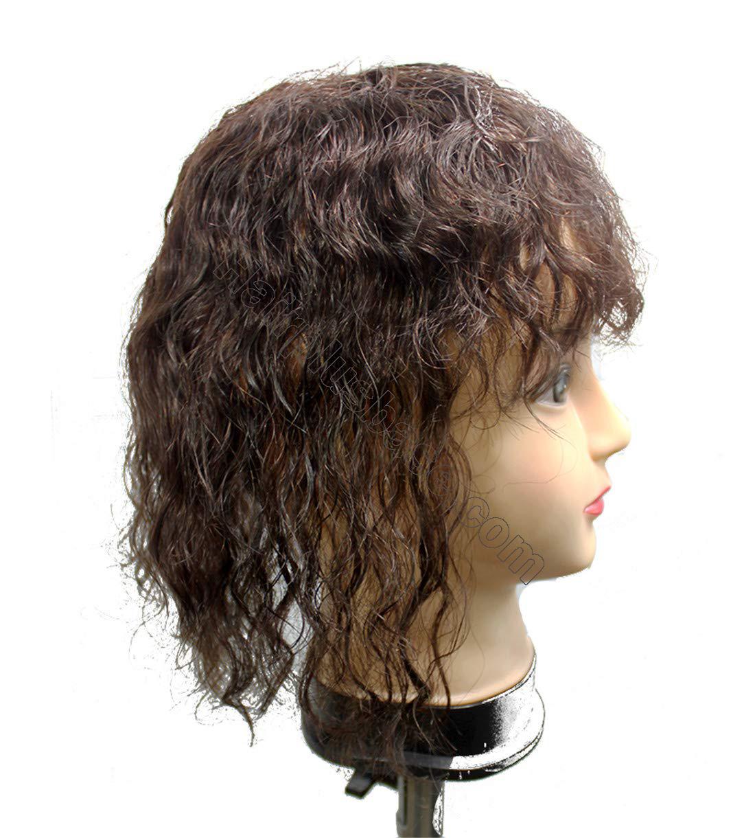 Curly Human Hair Topper with Bangs for Women, Clips in ...