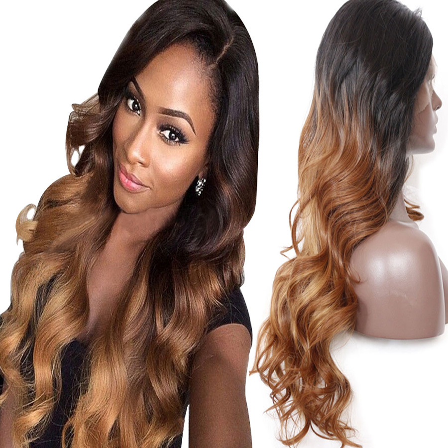 Graceful Wavy Ombre Brown Lace Front Wig For Black Women 1029