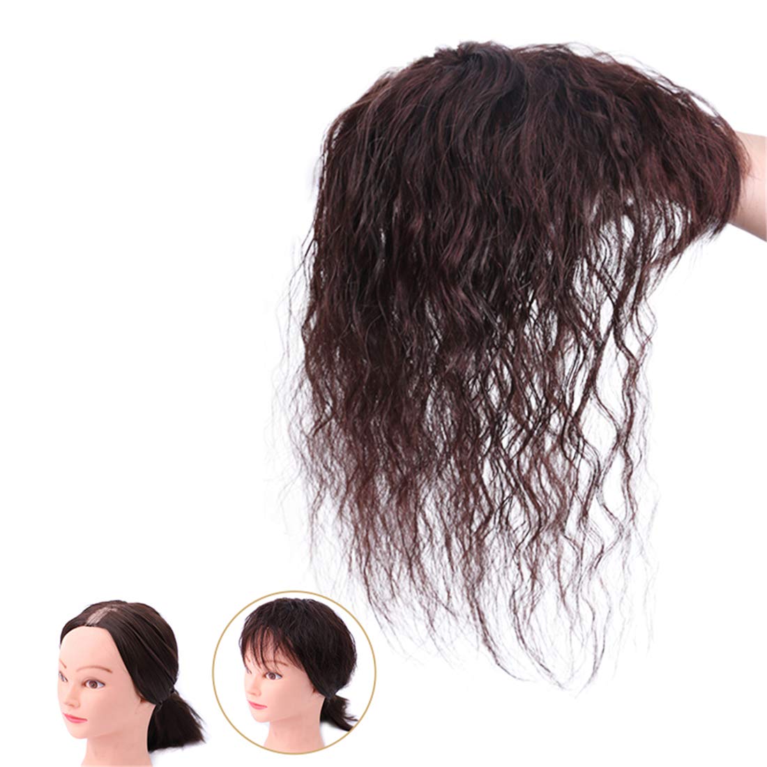 Natural Curly Human Hair Topper with Bangs for Women, Top Wiglet ...