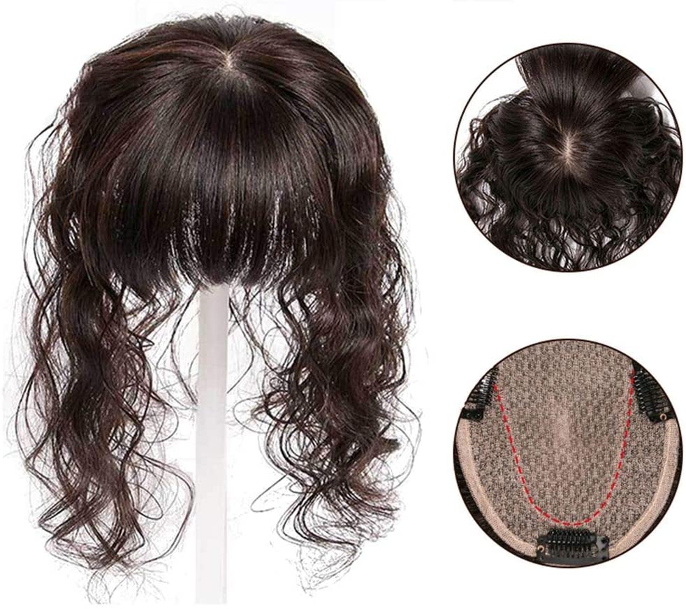 10x12cm Silk Base Real Human Hair Topper With Bangs For Women Curly Clips In Top Hairpieces 2845